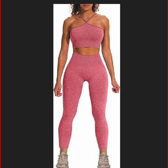 HYZ Women's Seamless Workout 2 Piece Outfits High Waist Legging Adjustable Strap - Picture 2 of 7